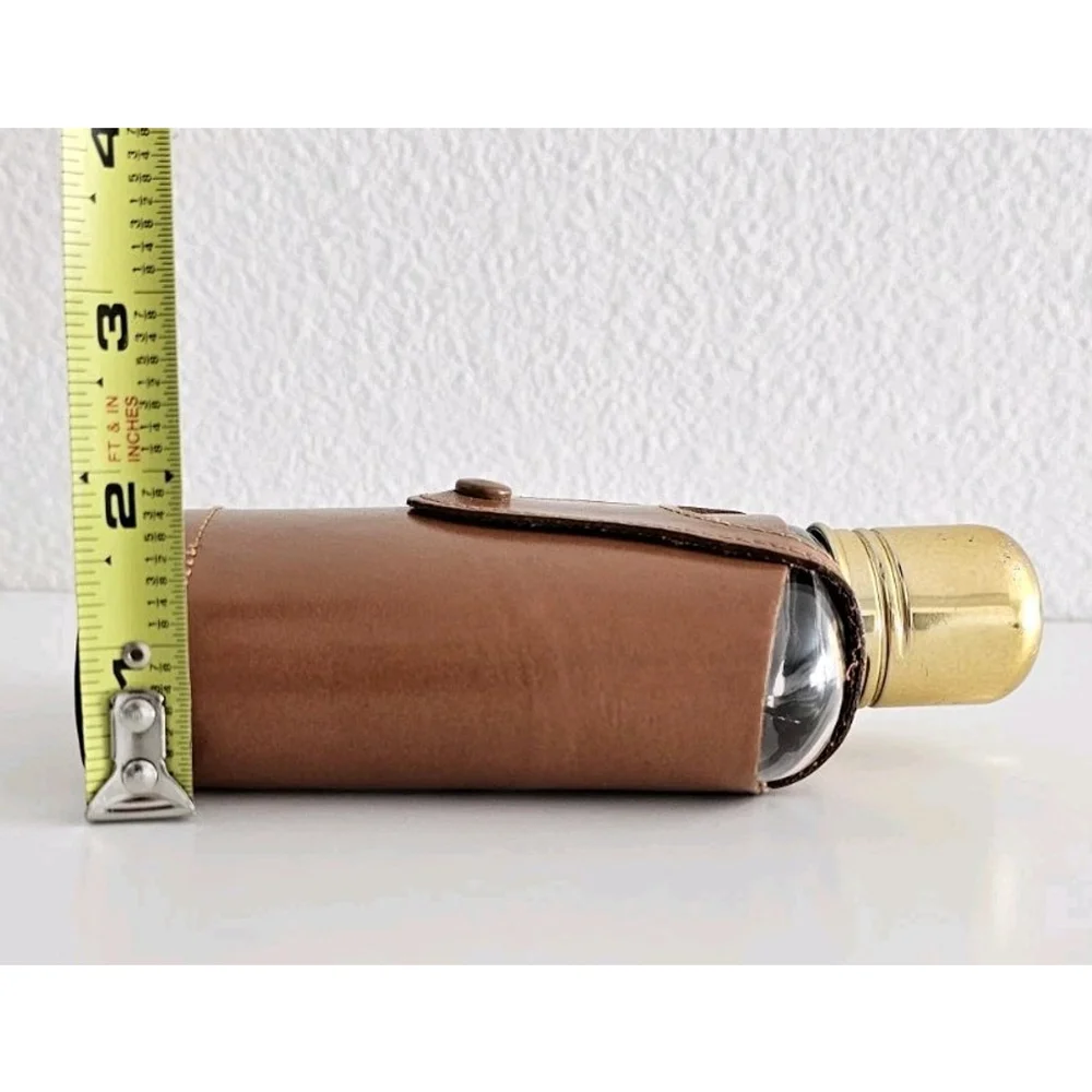 Vintage Flask With Leather Case Retro Classy Whiskey Brandy Topgrain Cowhide